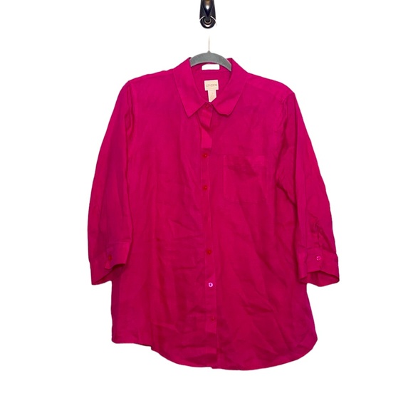 Chico's Tops Chicos Womens Pink Linen Buttondown Shirt Casual 34sleeve Size 2 Poshmark